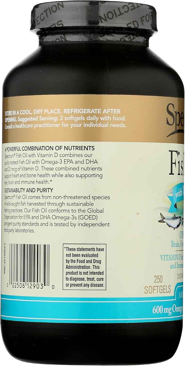 Spectrum Essentials Softgels, Fish Oil with Vitamin D, 1000 mg, 250 Count