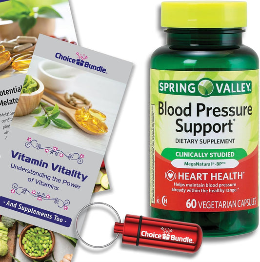 Spring Valley Blood Pressure Support Capsules Bundle with Vitamin Guide & Pill Container - 60 Ct Vegetarian Capsules