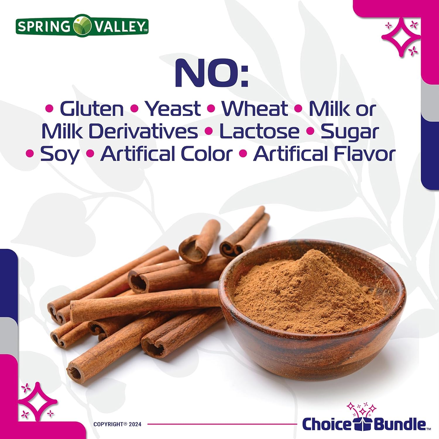 Spring Valley Cinnamon Dietary Supplement 1000mg 400 ct Vegetarian Capsules Bundle with Vitamin Vitality Guide & Pill Container (1600 Total)