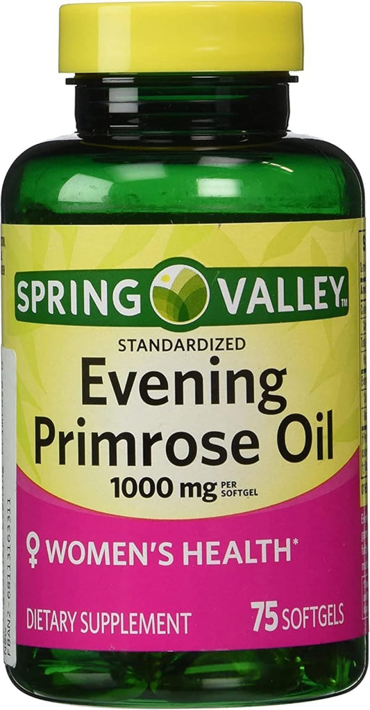 Spring Valley Evening Primrose Oil Softgels 1000mg - 75 Count | Women's Health Support for Dry Skin | Dietary Supplement with GLA | Non-GMO & Gluten Free