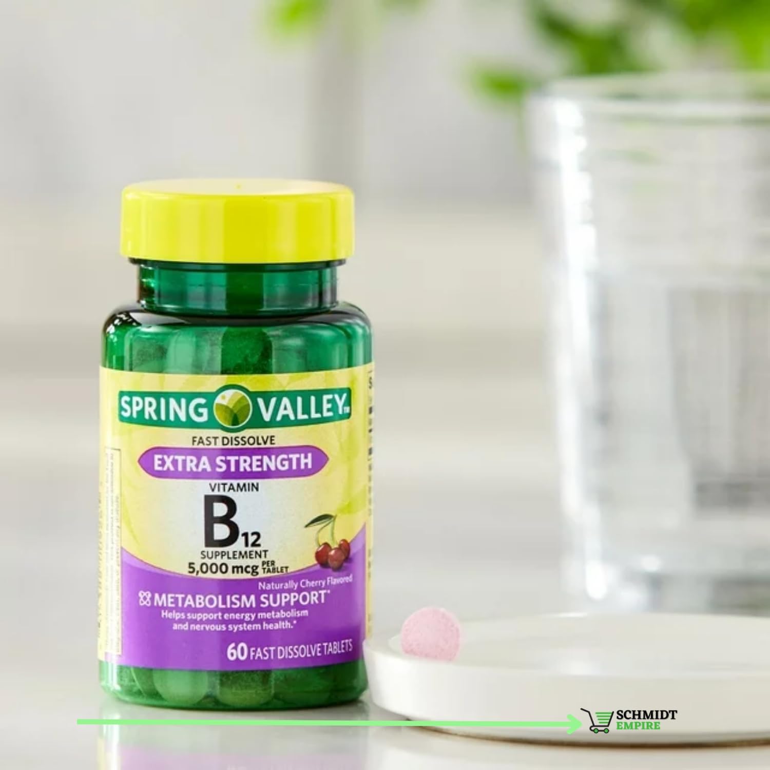 Spring Valley Extra Strength Vitamin B12 Fast Dissolve Tablets - Cherry Flavor, 5,000 mcg, 60 Count