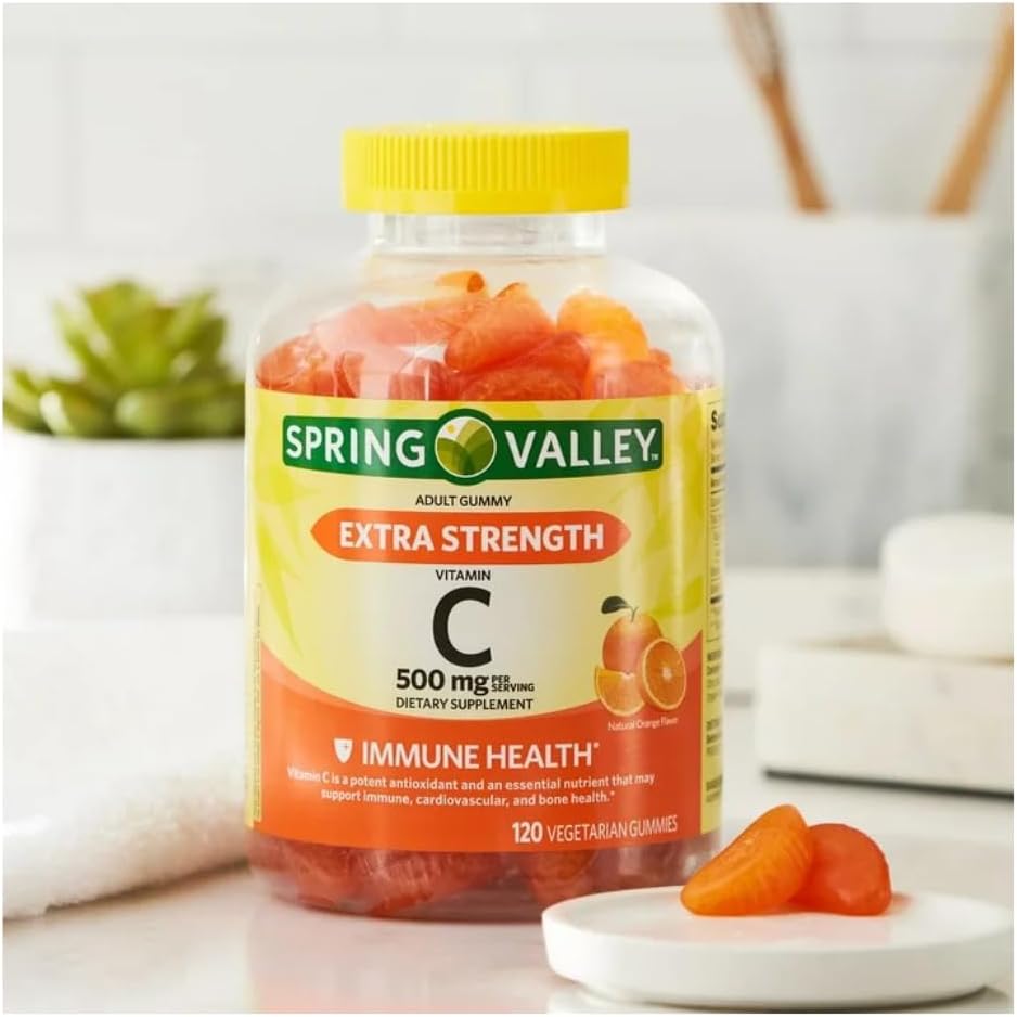 Spring Valley Extra Strength Vitamin C Gummies, 500 mg, 120 Ct + Gift Ice Roller - Vegetarian Dietary Supplement