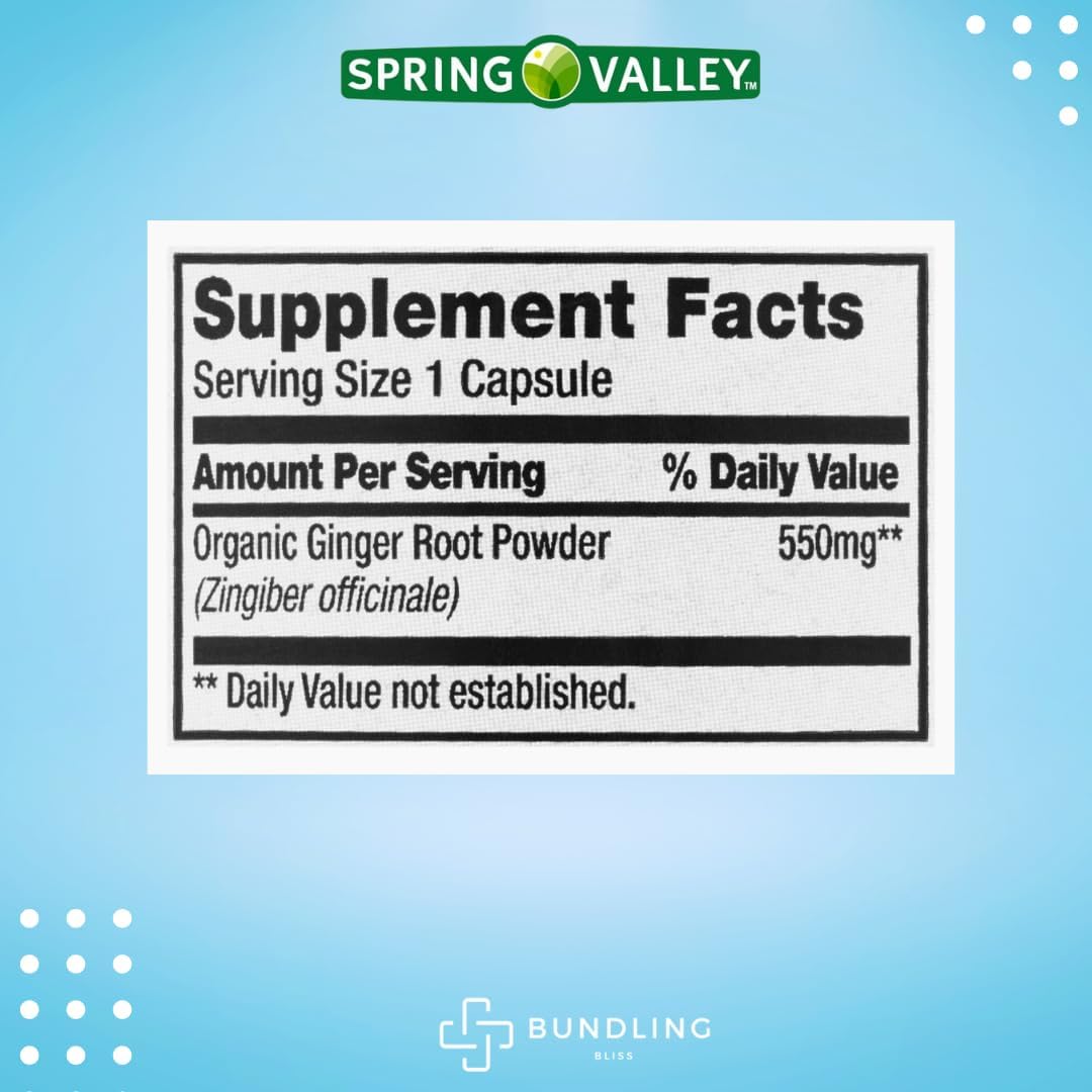 Spring Valley Ginger Root 550mg Capsules with 7 Day Pill Organizer - 100 Count Dietary Supplement Pack