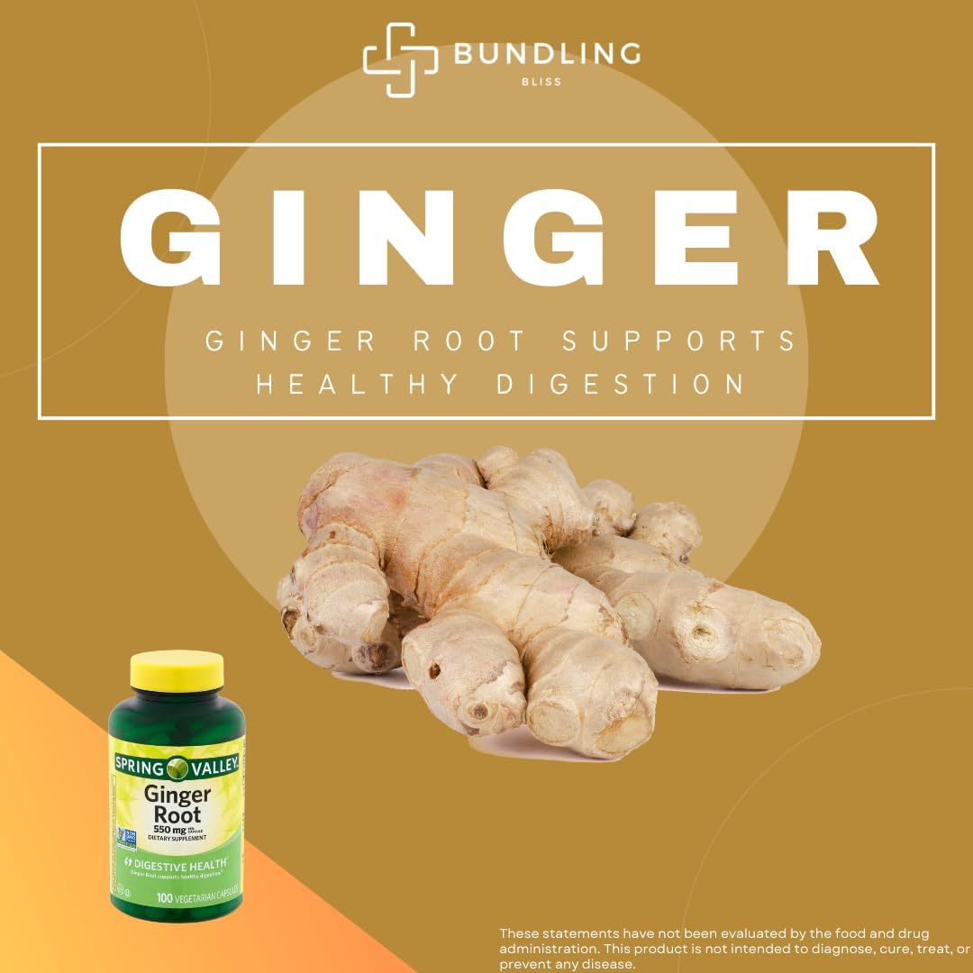 Spring Valley Ginger Root 550mg Capsules with 7 Day Pill Organizer - 100 Count Dietary Supplement Pack