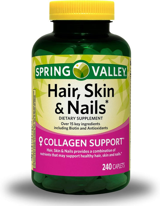 Spring Valley Hair Skin and Nails Vitamins Caplets Dietary Supplement 240 Count Pack