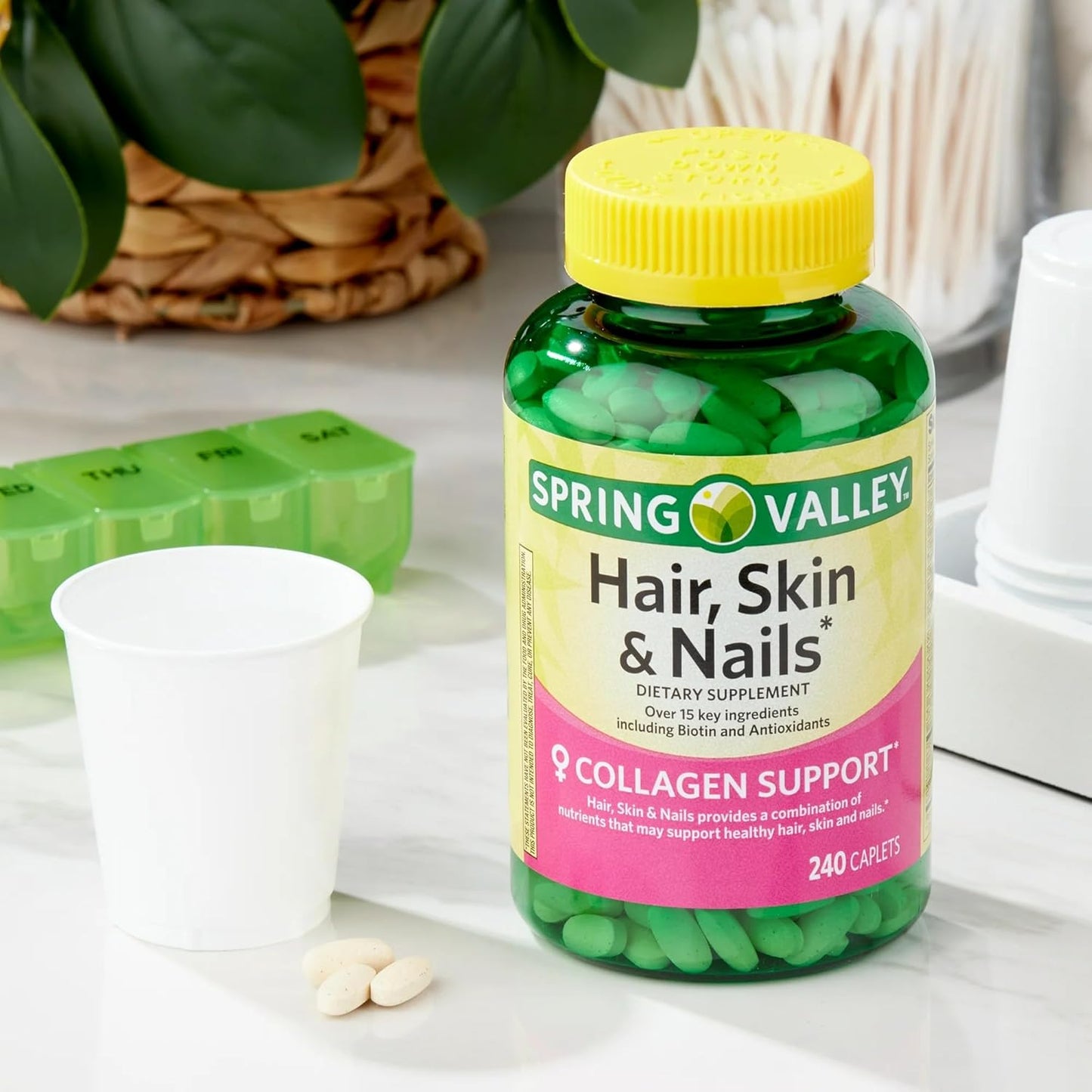 Spring Valley Hair Skin and Nails Vitamins Caplets Dietary Supplement 240 Count Pack