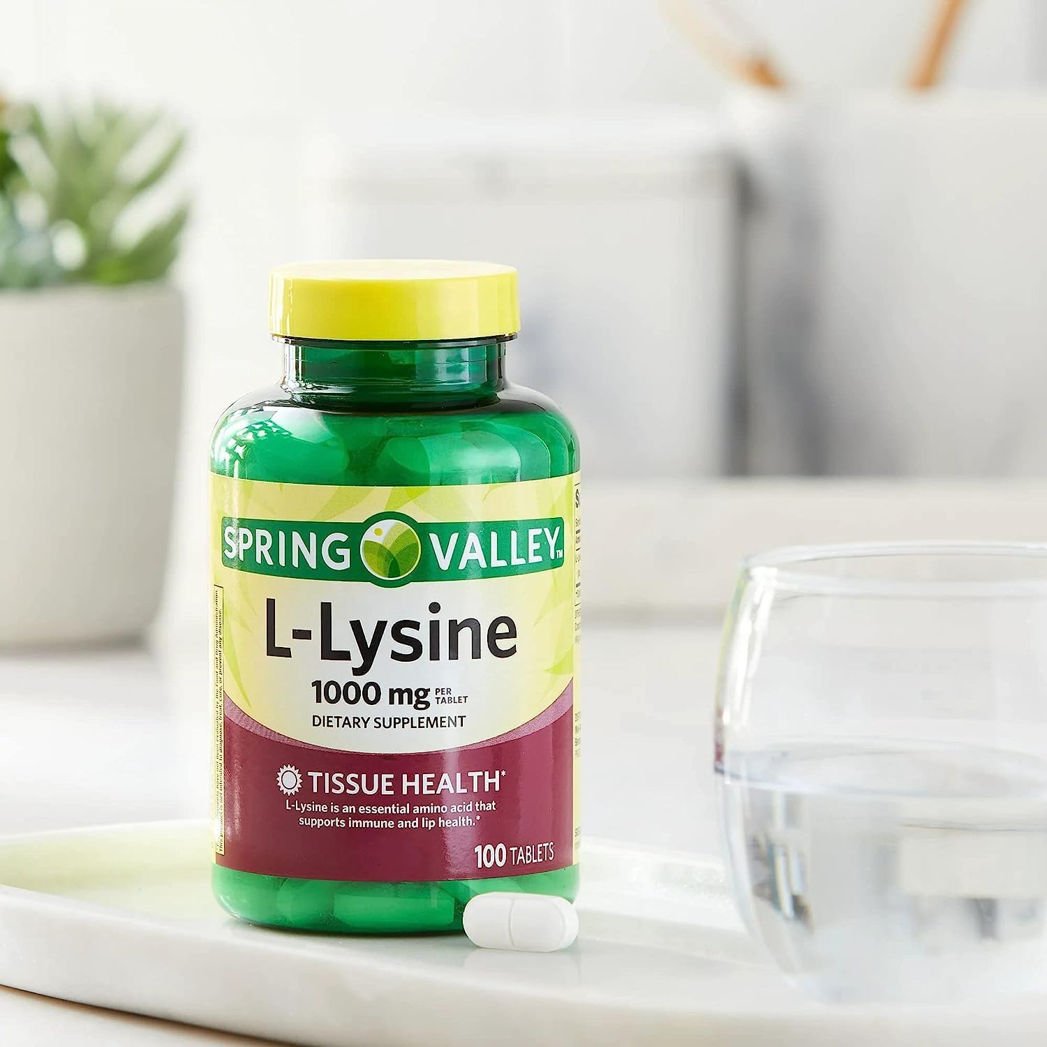 Spring Valley L-Lysine Amino Acid Supplements - 100 Tablets, Supports Healthy Immune System, 1 Tablet per Serving