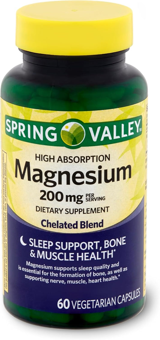 Spring Valley Magnesium Sleep Support Dietary Supplement Capsules - 200 mg, 60 Count - Bone & Muscle Health - Vegetarian Formula - Gift Card Included