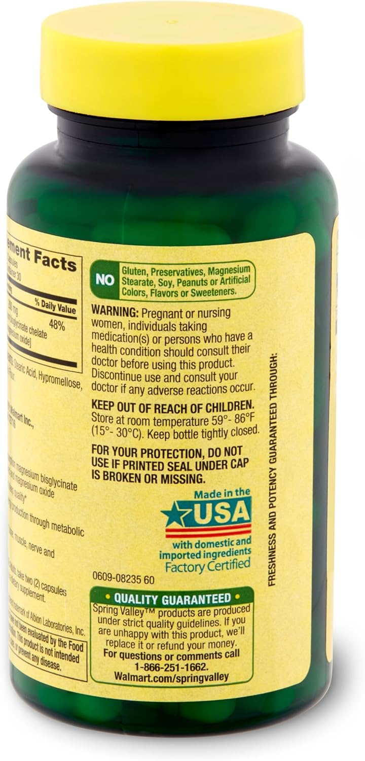 Spring Valley Magnesium Sleep Support Dietary Supplement Capsules - 200 mg, 60 Count - Bone & Muscle Health - Vegetarian Formula - Gift Card Included