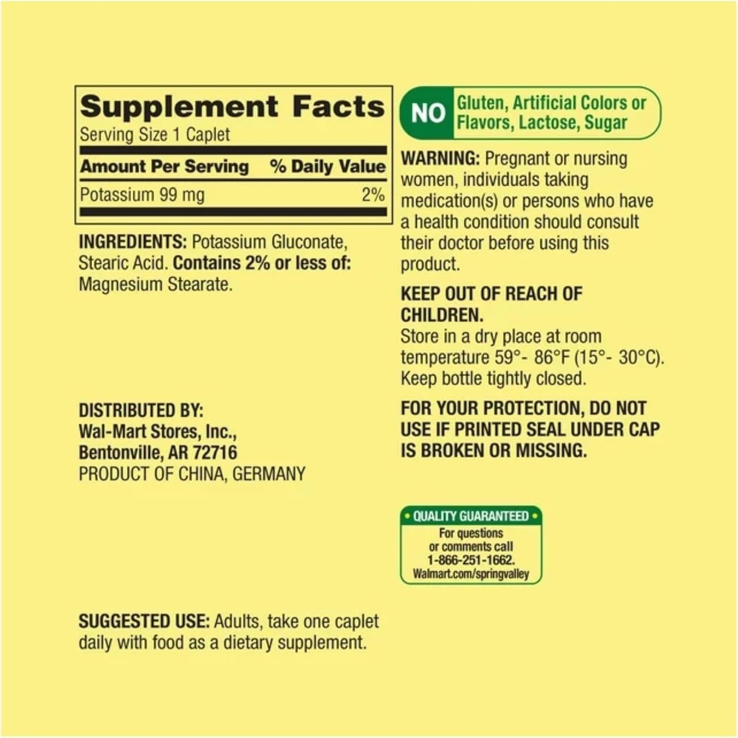 Spring Valley Potassium 99mg Dietary Supplement for Heart Health - 250 Count (8 Month Supply)