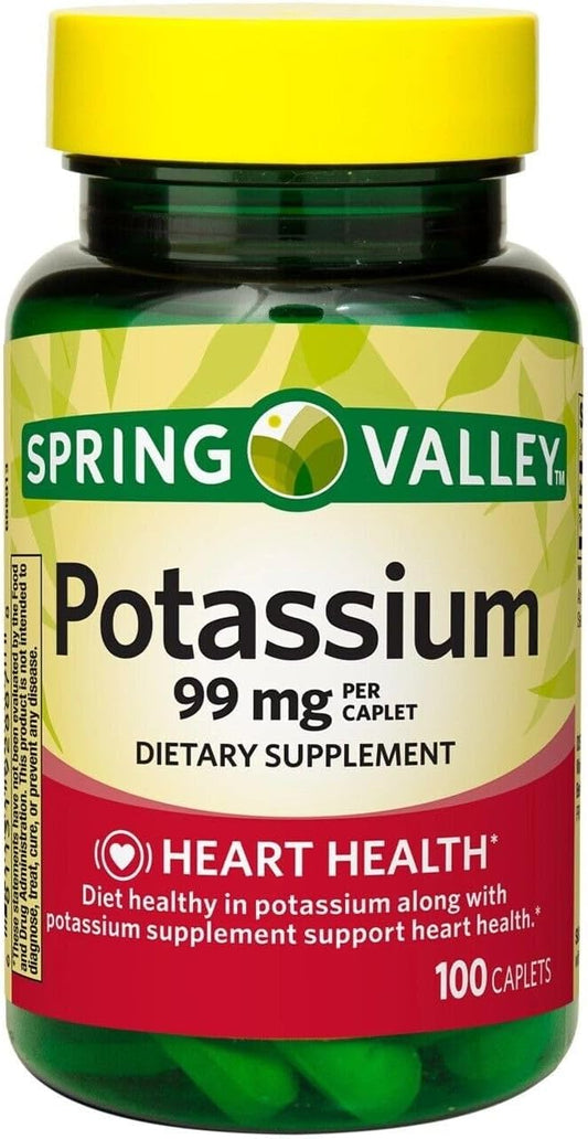 Spring Valley Potassium Caplets Dietary Supplement for Heart Health - 99mg, 100 Count
