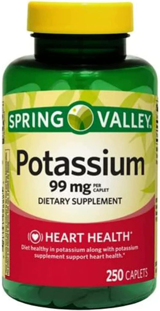 Spring Valley Potassium Caplets Dietary Supplement - 99 mg, 250 Count - Essential Electrolyte Nutrition