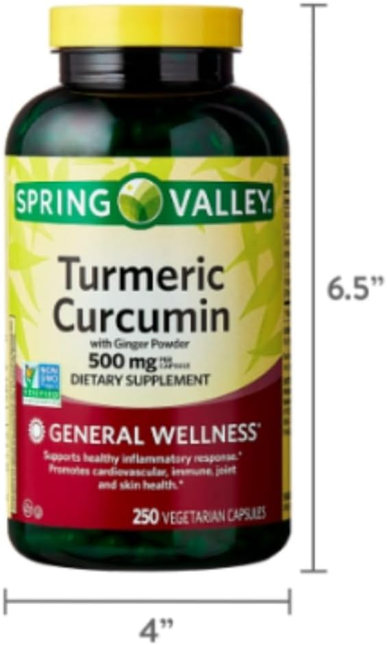 Spring Valley Turmeric Curcumin with Ginger Powder Capsules - 250 Count Dietary Supplement for General Wellness + Ice Roller Gift