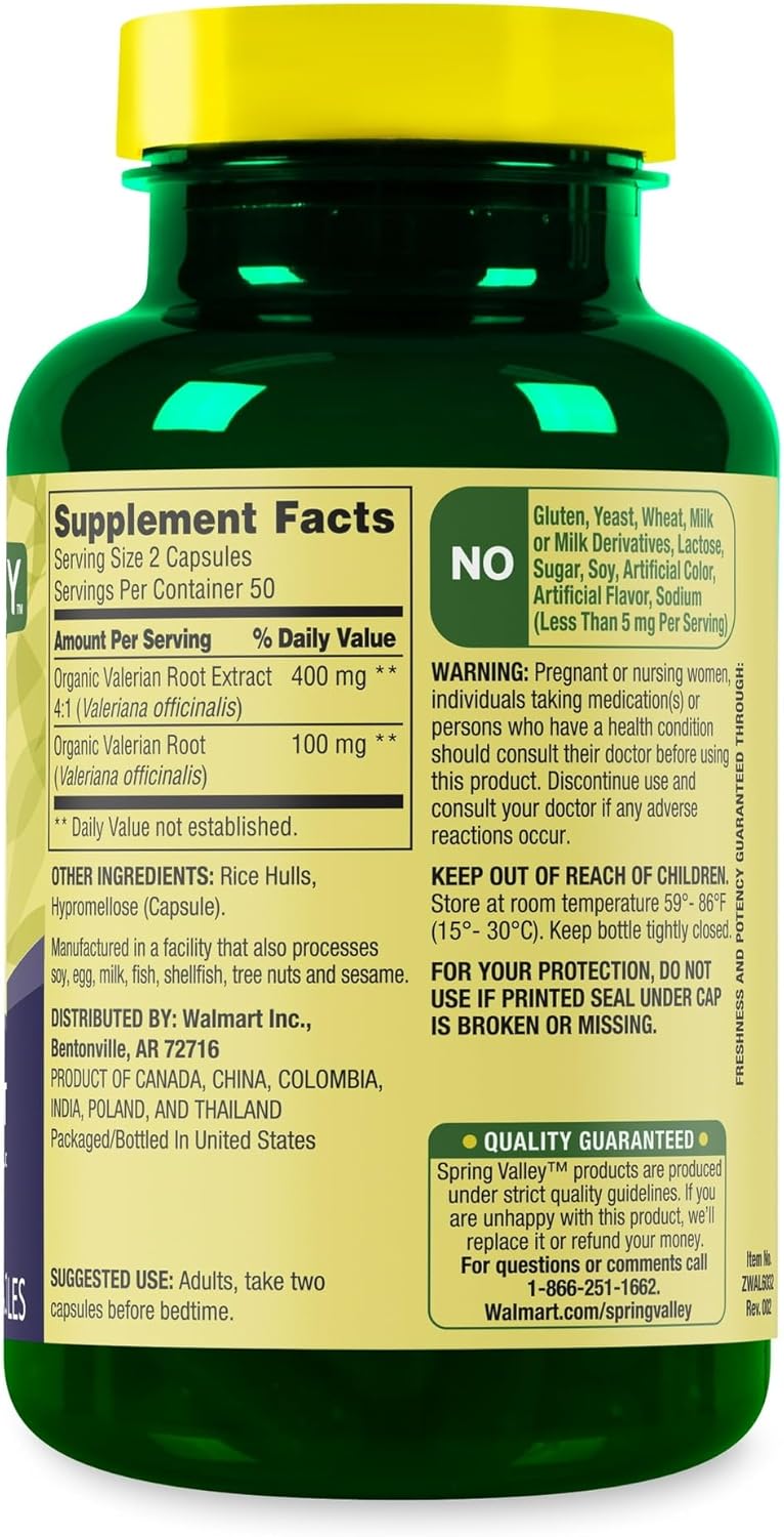 Spring Valley Valerian Root 500mg Vegan Capsules - 100 Ct, Boxed - Fusion Shop Store