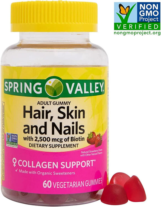 Spring Valley Vegetarian Biotin Gummies for Hair, Skin, Nails + Better Guide Vitamins 60 Ct