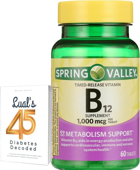 Spring Valley Vitamin B12 Complex 1000 mcg for Women and Men - 60 Tablets Bundle with Lual's Diabetes Decoded