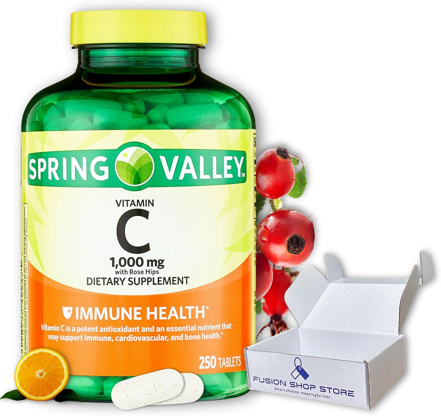Spring Valley Vitamin C 1000mg with Rose Hips - 250 Tablets Dietary Supplement by Fusion Shop Store