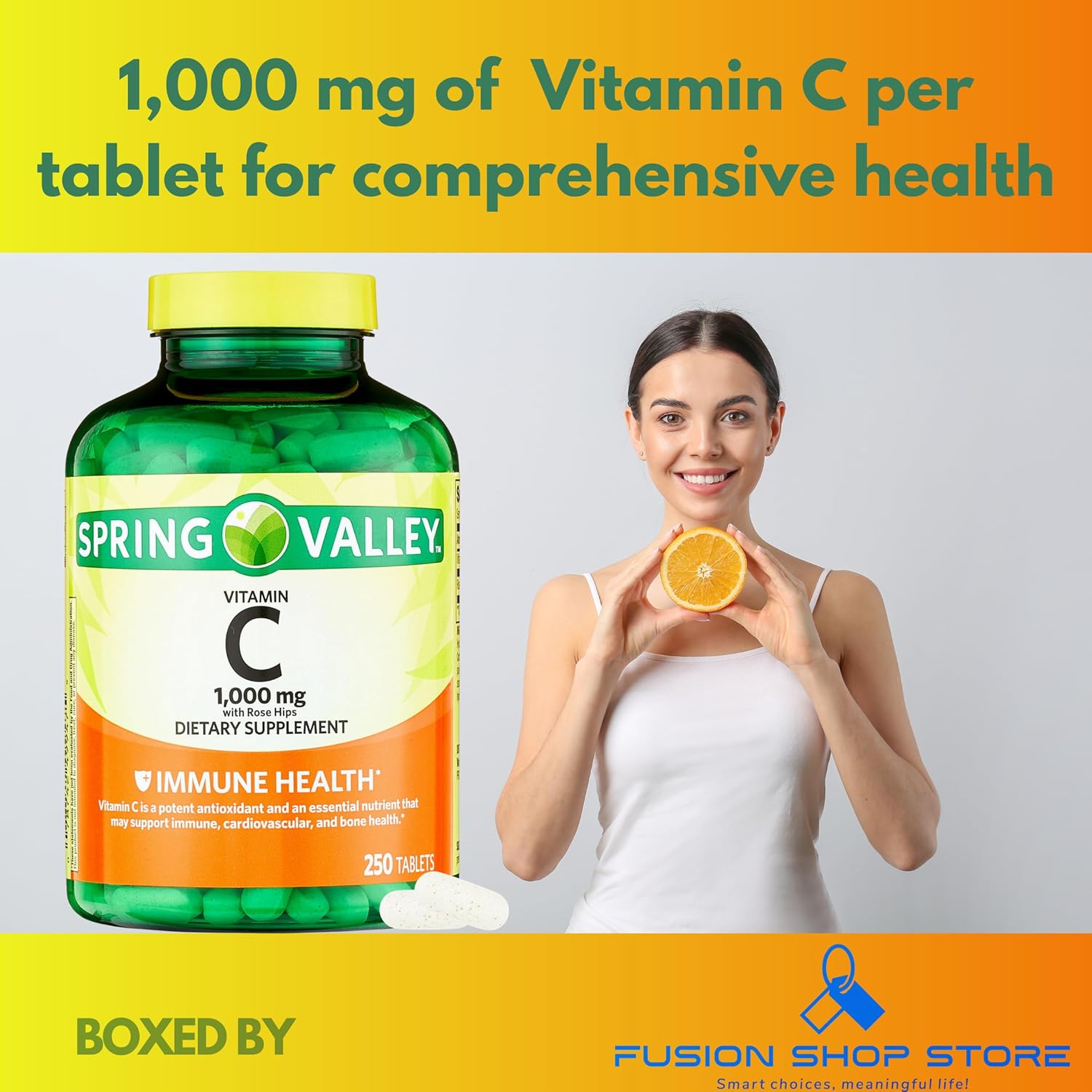 Spring Valley Vitamin C 1000mg with Rose Hips - 250 Tablets Dietary Supplement by Fusion Shop Store