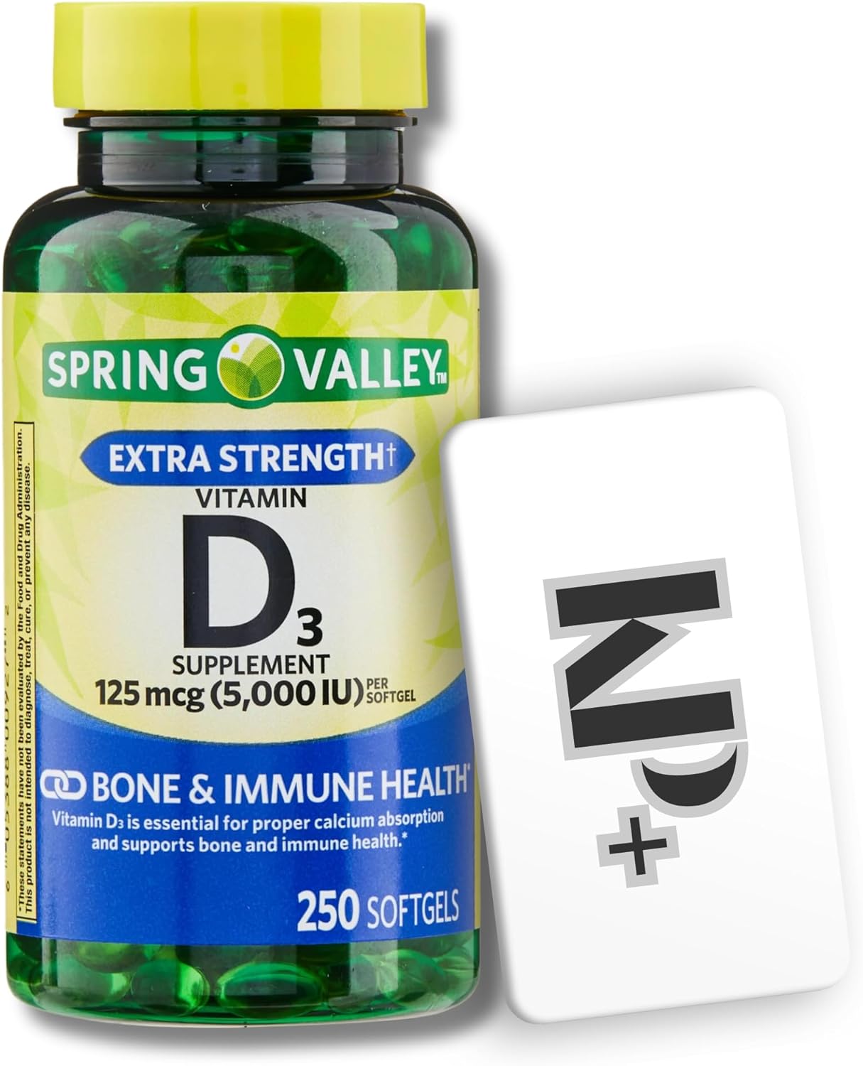 Spring Valley Vitamin D3 Softgels 125MCG 5000 IU, 250 Count with Free KP+ Sticker