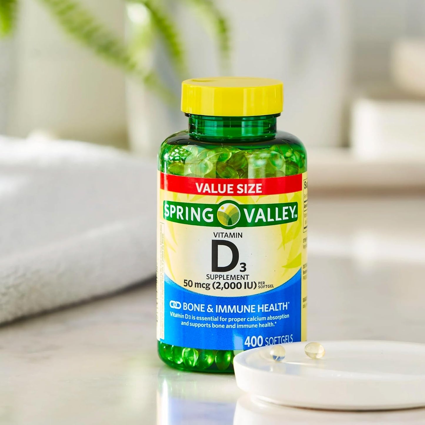 Spring Valley Vitamin D3 Softgels 2000 IU, 400 Count + Ravazzii Sticker - Immune Support Supplement