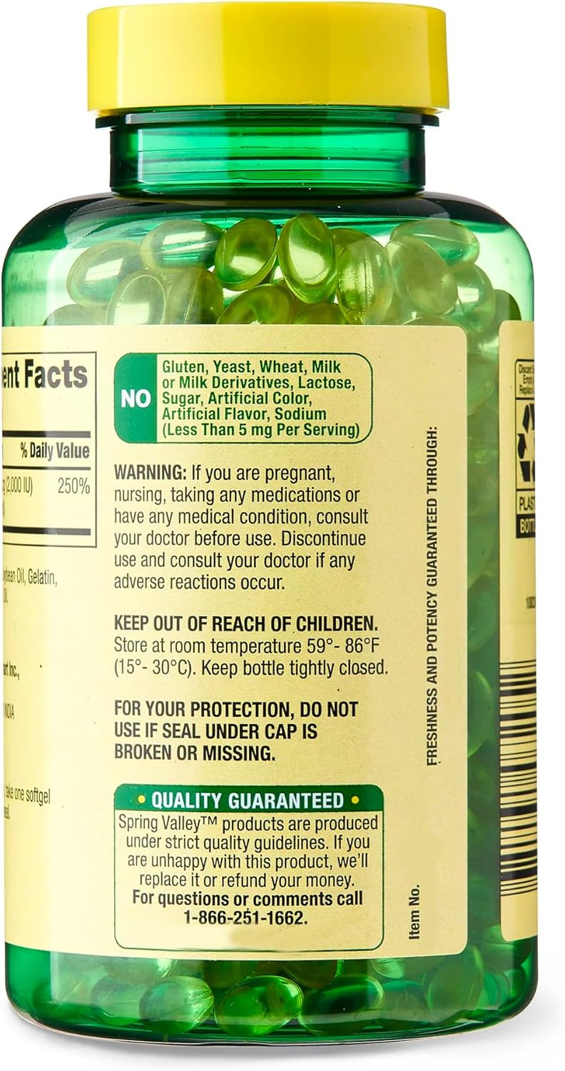 Spring Valley Vitamin D3 Softgels 2000 IU, 400 Count + Ravazzii Sticker - Immune Support Supplement