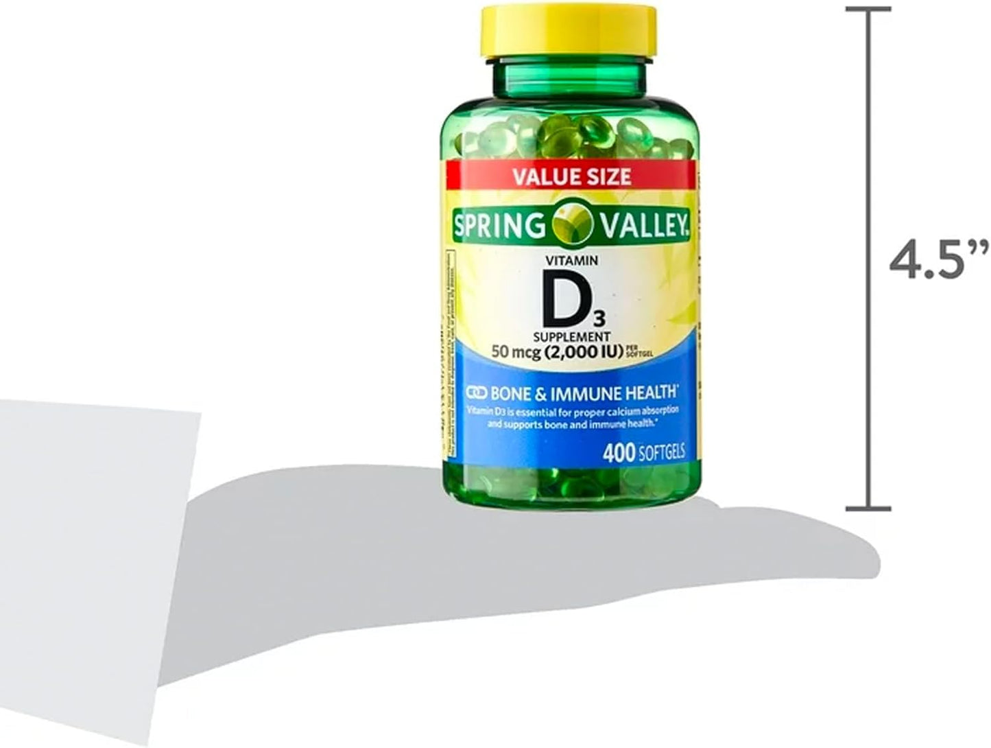 Spring Valley Vitamin D3 Softgels 2000 IU, 400 Count + Ravazzii Sticker - Immune Support Supplement