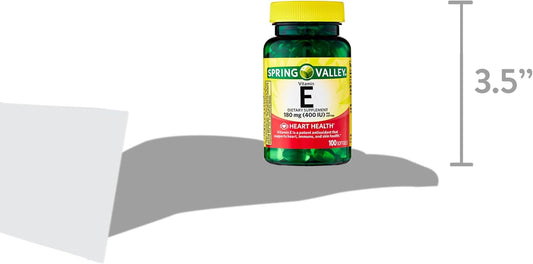 Spring Valley Vitamin E Softgels 180mg (400 IU) for Heart Health - 200 Count Bottle