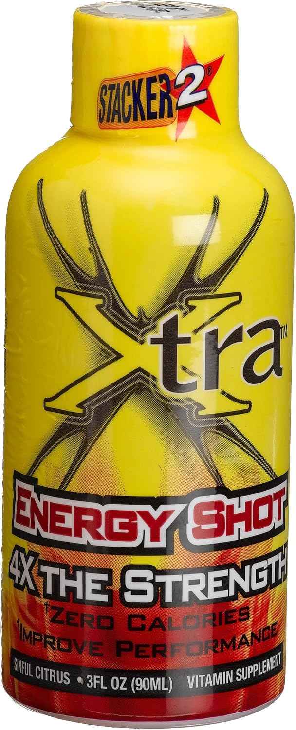 Stacker Xtra 12 Hour Power Energy Shot - 3-ounce Bottles, 4x the Strength, Zero Calories, (Improve Performance) (Pack of 12)