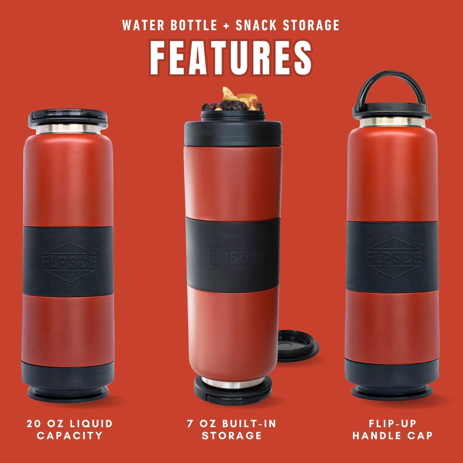 Stainless Steel Dual Chamber Water Bottle with Storage Compartment - Vacuum Insulated 2 in 1 Container for Snacks, Travel, School, Hiking, Sports - Gift Idea