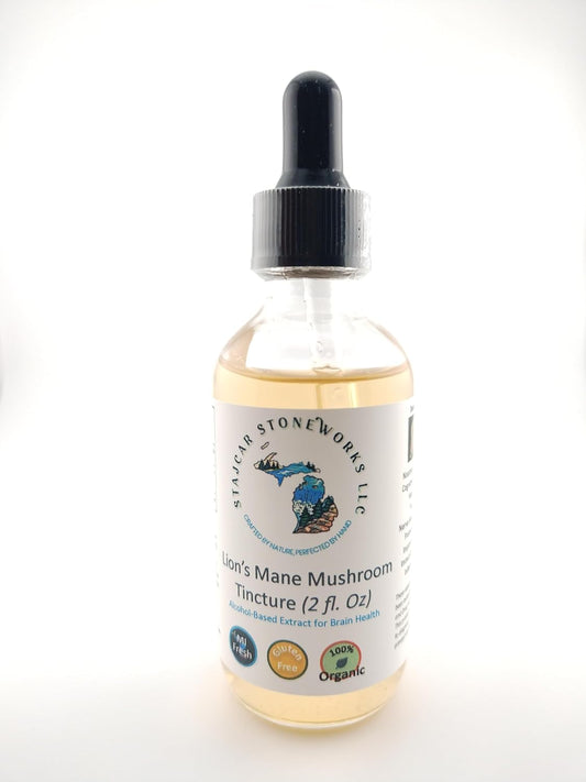 Stajcar Stoneworks Organic Lion’s Mane Mushroom Tincture - 2 oz Double Extracted, Triple-Micron Filtered for Superior Health Benefits