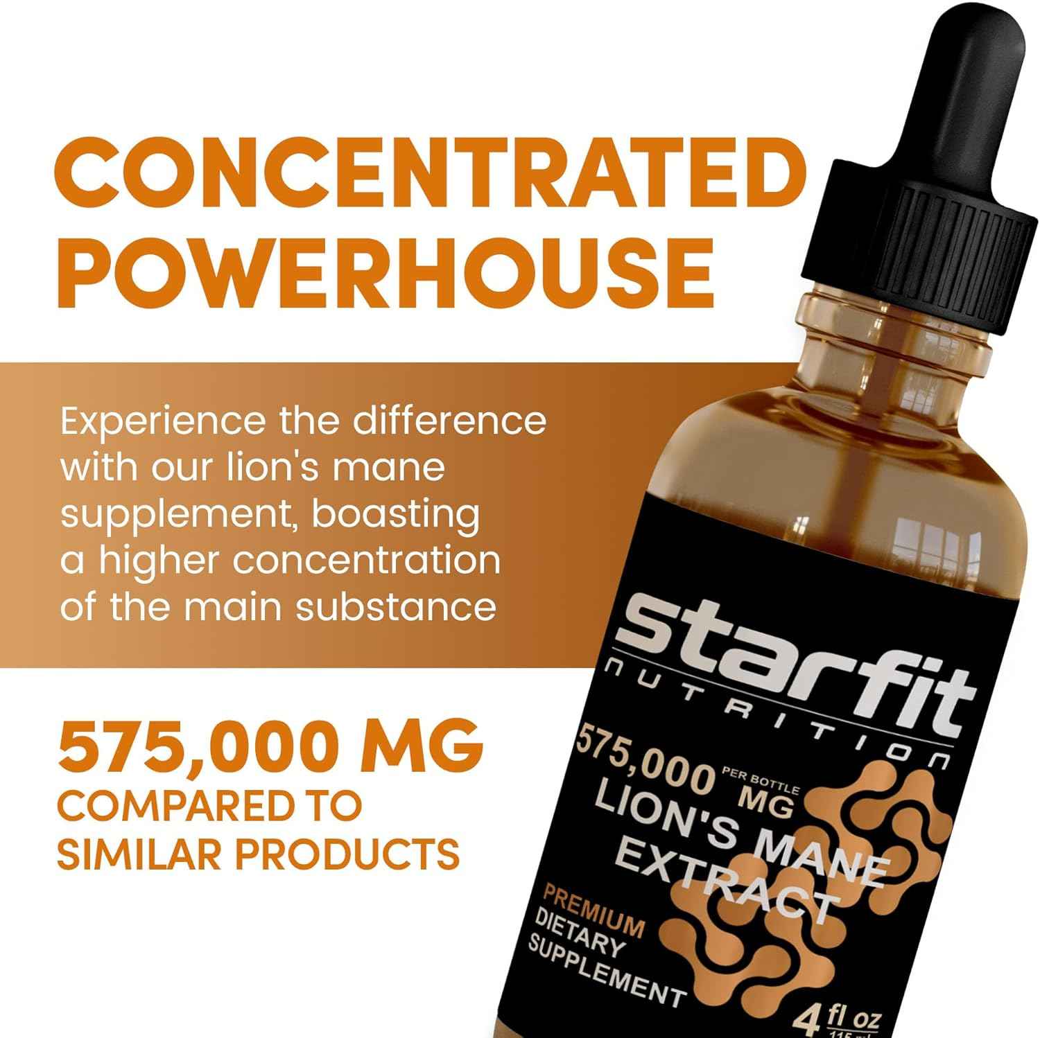 STARFIT - Lion's Mane 575,000 Mg Extract, Lions Mane Liquid Supplement, Lion's Mane Mushroom Extract for Immune Support, Memory Enhancement, and Digestive Health, 4 fl oz (Pack of 3)