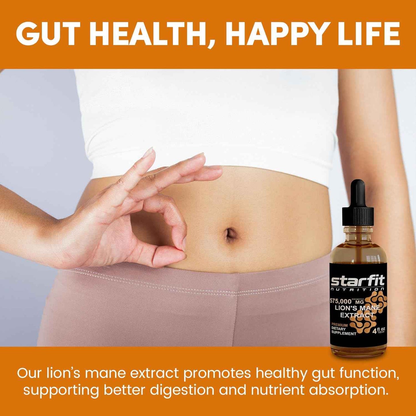 STARFIT - Lion's Mane 575,000 Mg Extract, Lions Mane Liquid Supplement, Lion's Mane Mushroom Extract for Immune Support, Memory Enhancement, and Digestive Health, 4 fl oz (Pack of 3)