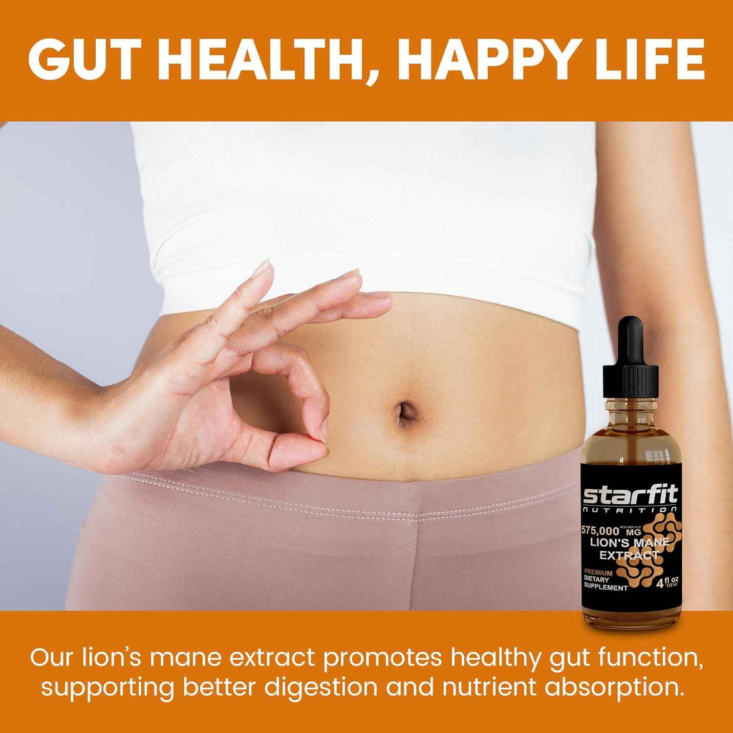 STARFIT - Lion's Mane 575,000 Mg Extract, Lions Mane Liquid Supplement, Lion's Mane Mushroom Extract for Immune Support, Memory Enhancement, and Digestive Health, 4 fl oz (Pack of 3)