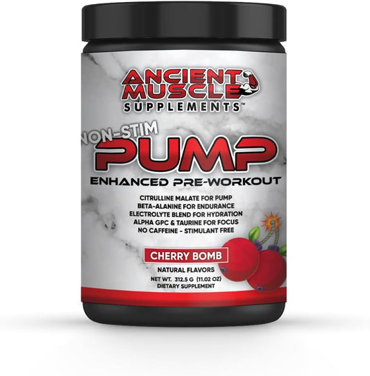 Stimulant-Free Pre Workout Pump Supplement with Citrulline Malate, Beta Alanine, Alpha GPC, Taurine & Electrolytes - Enhances Energy, Focus & Absorption - Cherry Bomb Flavor - 11.02 Oz