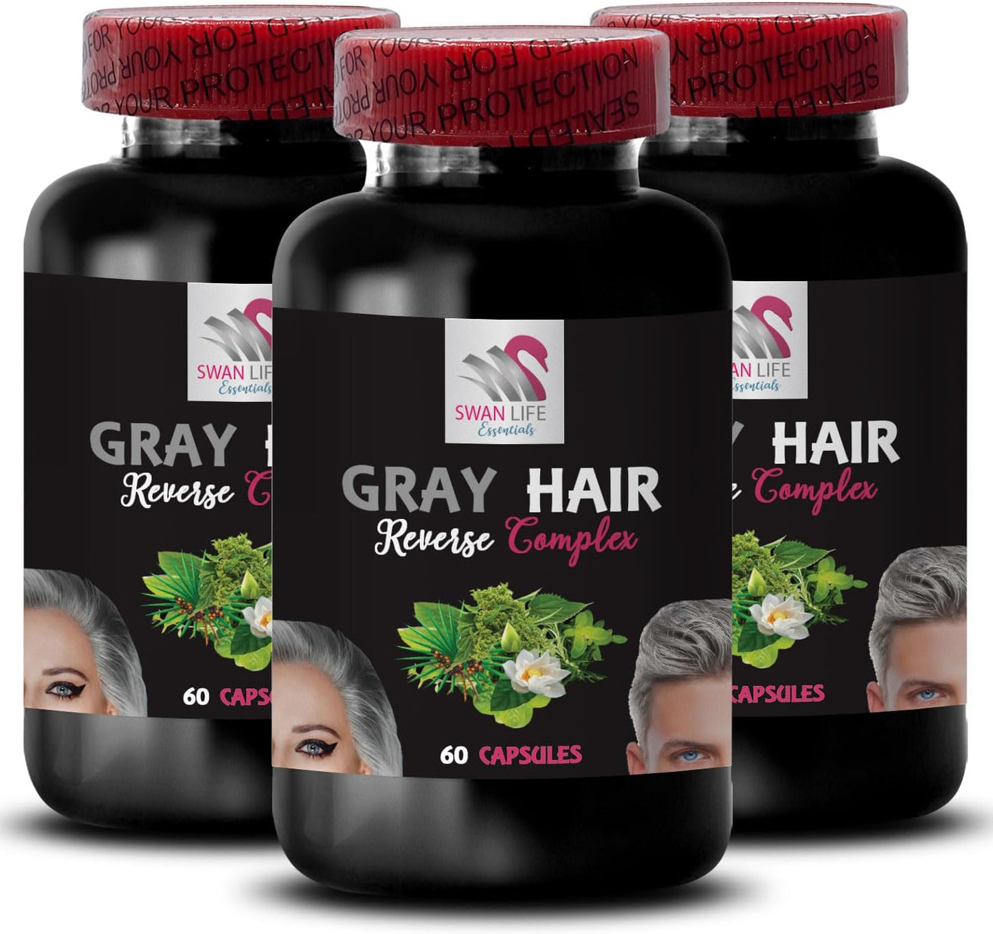 Stinging Nettle Root Capsules for Gray Hair Reversal and Color Refresh - Hair Restoration and Youthful Appearance - 3 Bottles, 180 Capsules