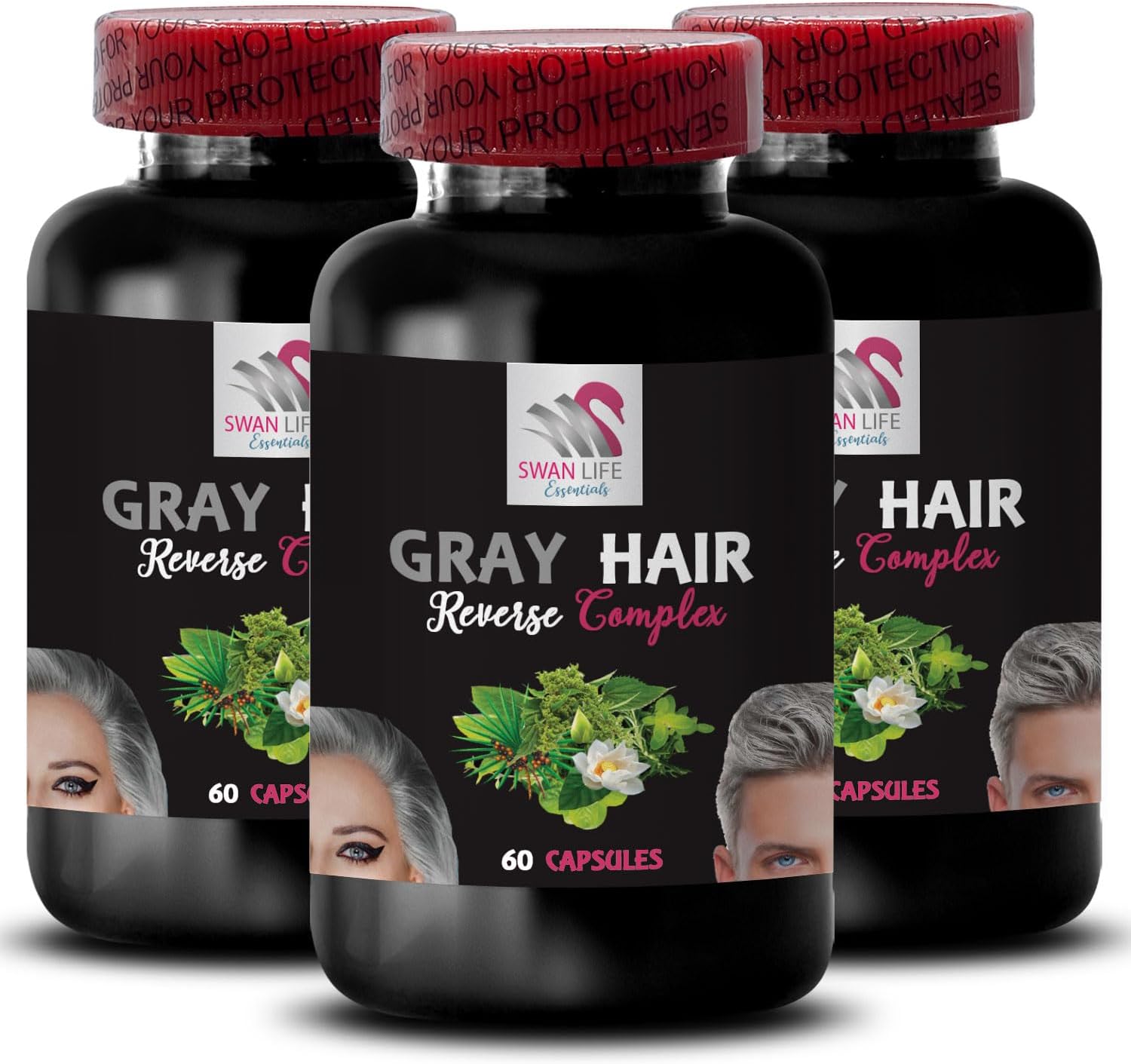 Stinging Nettle Root Capsules for Gray Hair Reversal and Color Refresh - Hair Restoration and Youthful Appearance - 3 Bottles, 180 Capsules