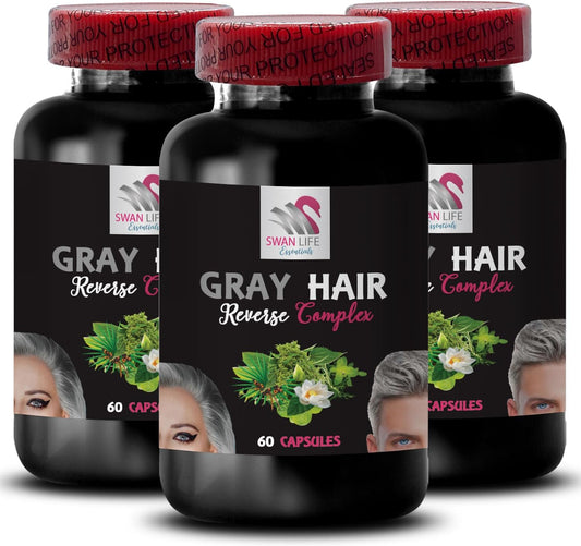 Stinging Nettle Root Capsules for Gray Hair Reversal and Color Refresh - Hair Restoration and Youthful Appearance - 3 Bottles, 180 Capsules