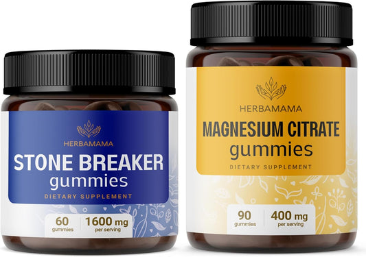 Stone Breaker & Magnesium Kit: 1600mg Chanca Piedra & 400mg Magnesium Citrate Gummies - Vegan, Non-GMO - 2 Pack