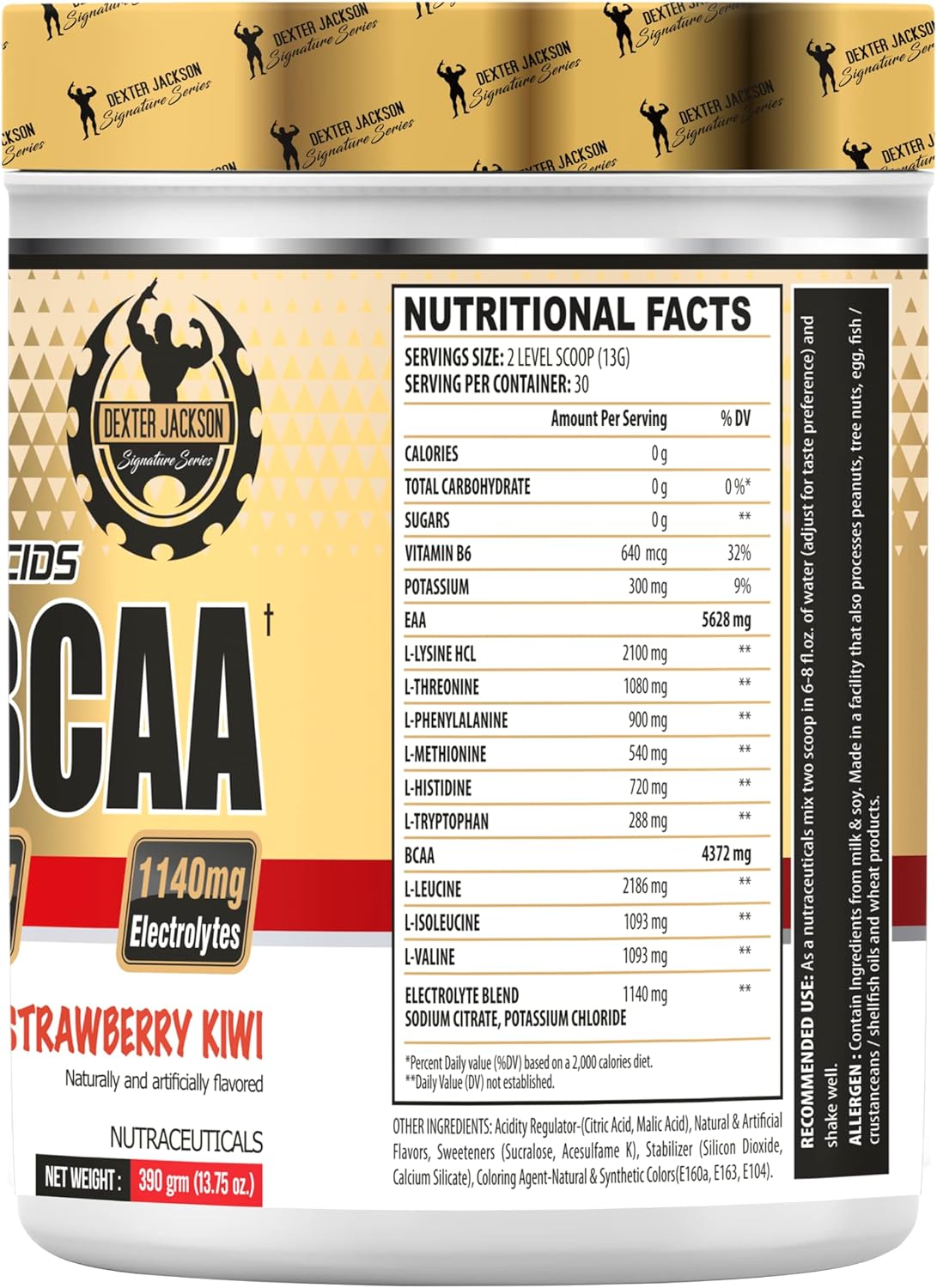 Strawberry Kiwi Dexter Jackson Gold Series EAA + BCAA Amino Acid Blend - 390g (30 Servings) for Muscle Recovery & Growth