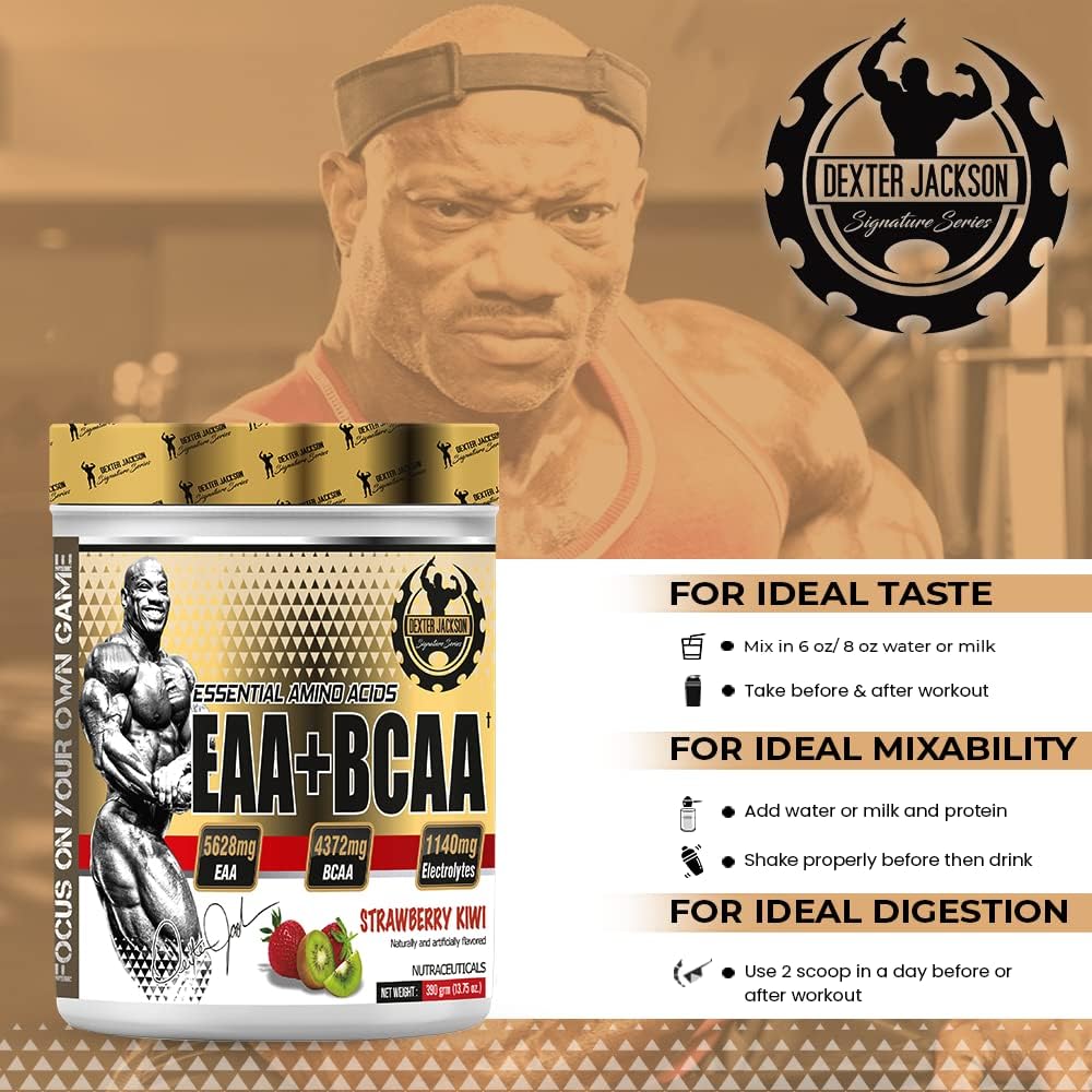 Strawberry Kiwi Dexter Jackson Gold Series EAA + BCAA Amino Acid Blend - 390g (30 Servings) for Muscle Recovery & Growth