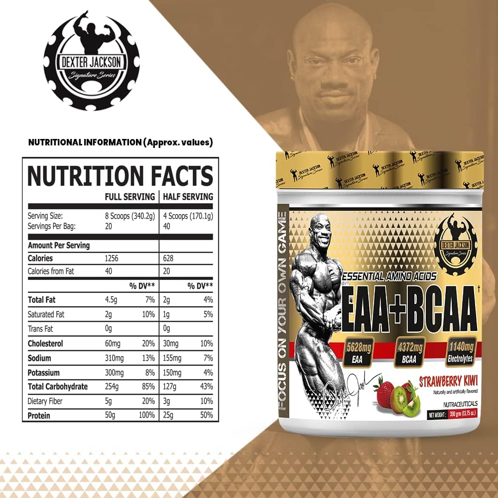 Strawberry Kiwi Dexter Jackson Gold Series EAA + BCAA Amino Acid Blend - 390g (30 Servings) for Muscle Recovery & Growth