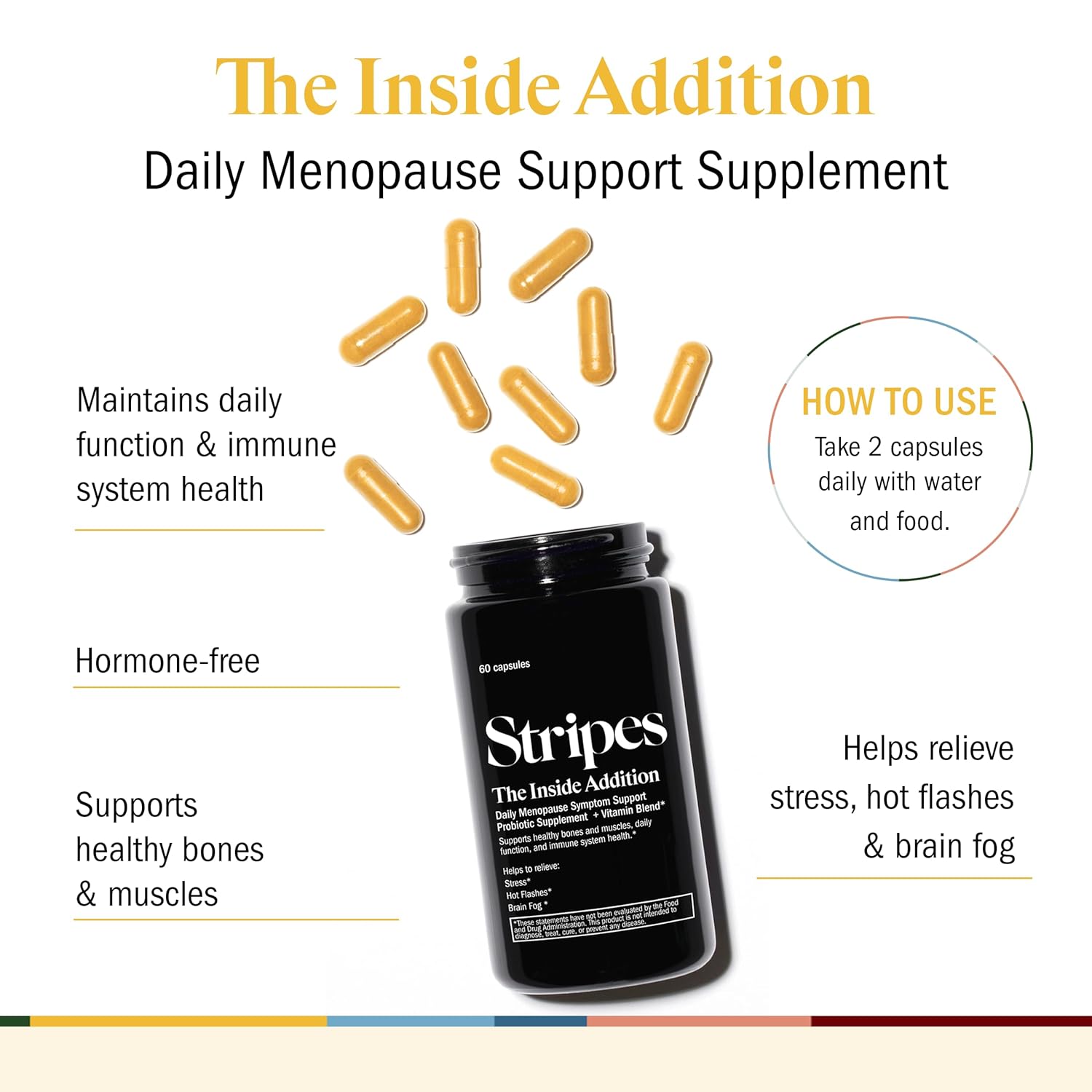 Stripes Beauty Naomi Watts Menopause Support Supplement - Relieve Hot Flashes, Stress, and Brain Fog with Probiotic Multi Vitamin (60 Ct)