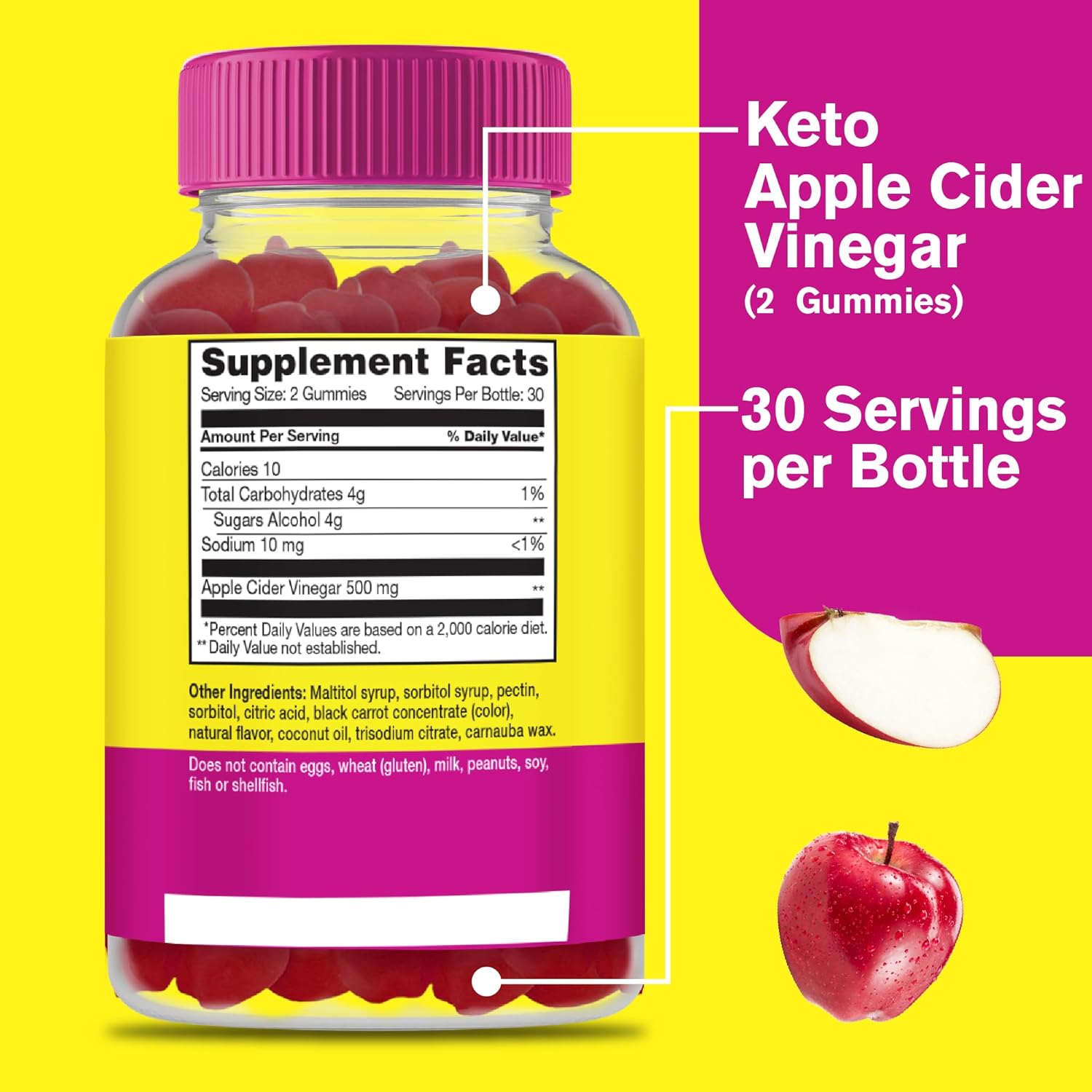 Sugar-Free Apple Cider Vinegar Gummies 500mg | Keto-Friendly ACV Gummies | With Mother | Vegan | Non-GMO | 60 Count