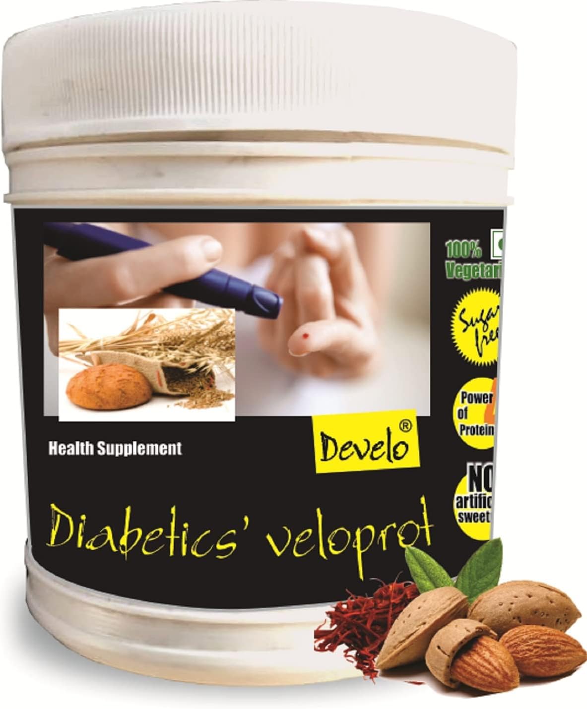 Sugar-Free Diabetic Protein Powder Supplement for Men & Women - 500g (Saffron Almond) for Diabetes Management
