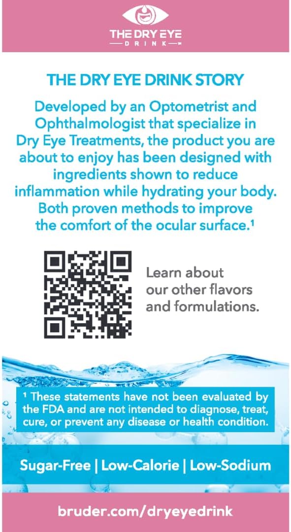Sugar-Free Electrolyte Powder Packets for Dry Eyes l Hydrating Blend of Vitamins, Green Tea, Turmeric l 5g x 10 Packets (Strawberry Lemon)