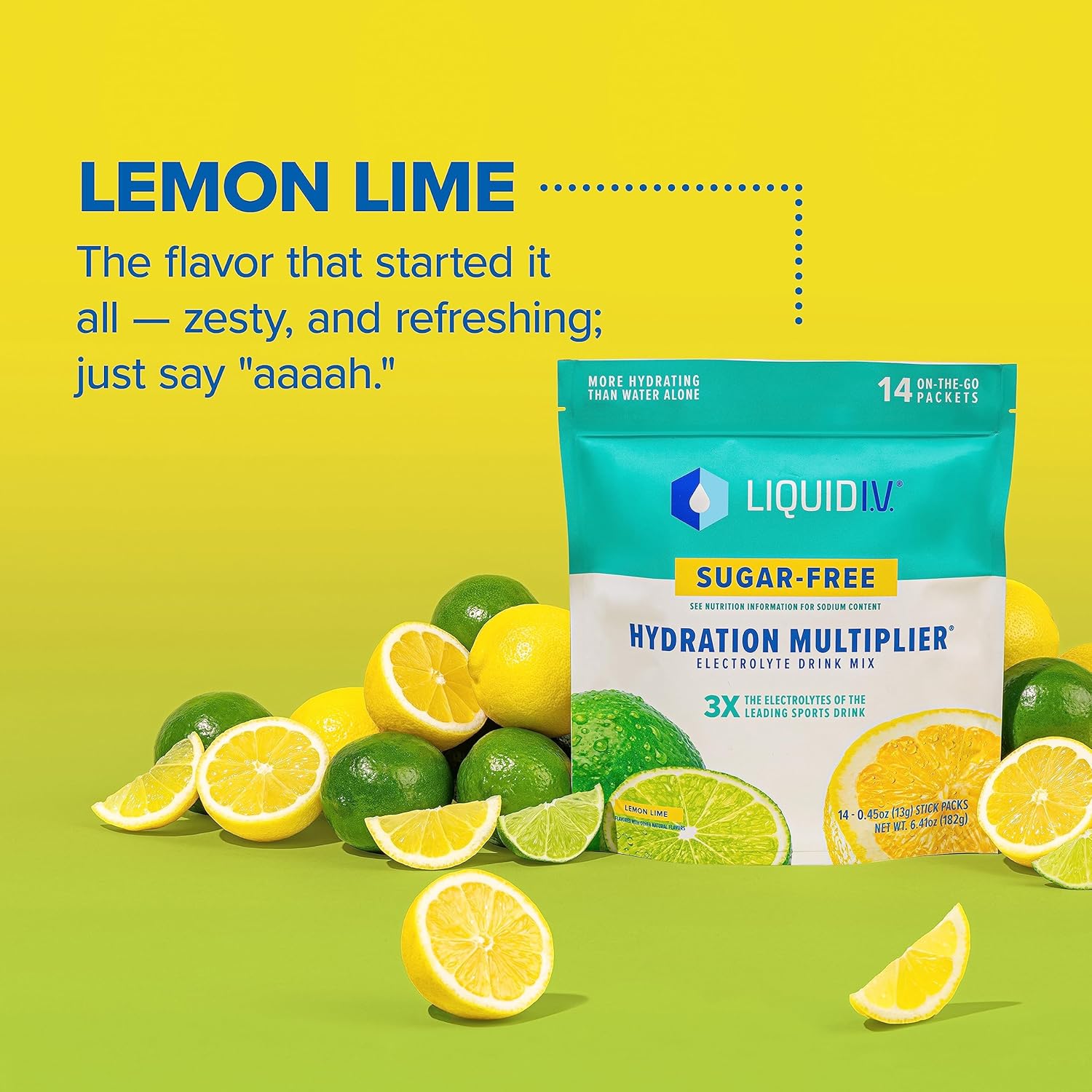 Sugar-Free Lemon Lime Hydration Powder Packets - 15 Sticks | Electrolyte Drink Mix with Easy Open Single-Serving Stick | Non-GMO | Liquid I.V.