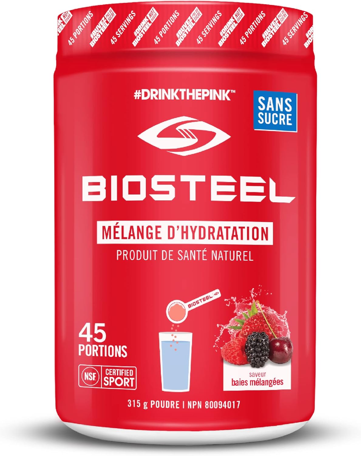 Sugar-Free Mixed Berry Sports Drink Powder with Essential Electrolytes - 45 Servings by BIOSTEEL