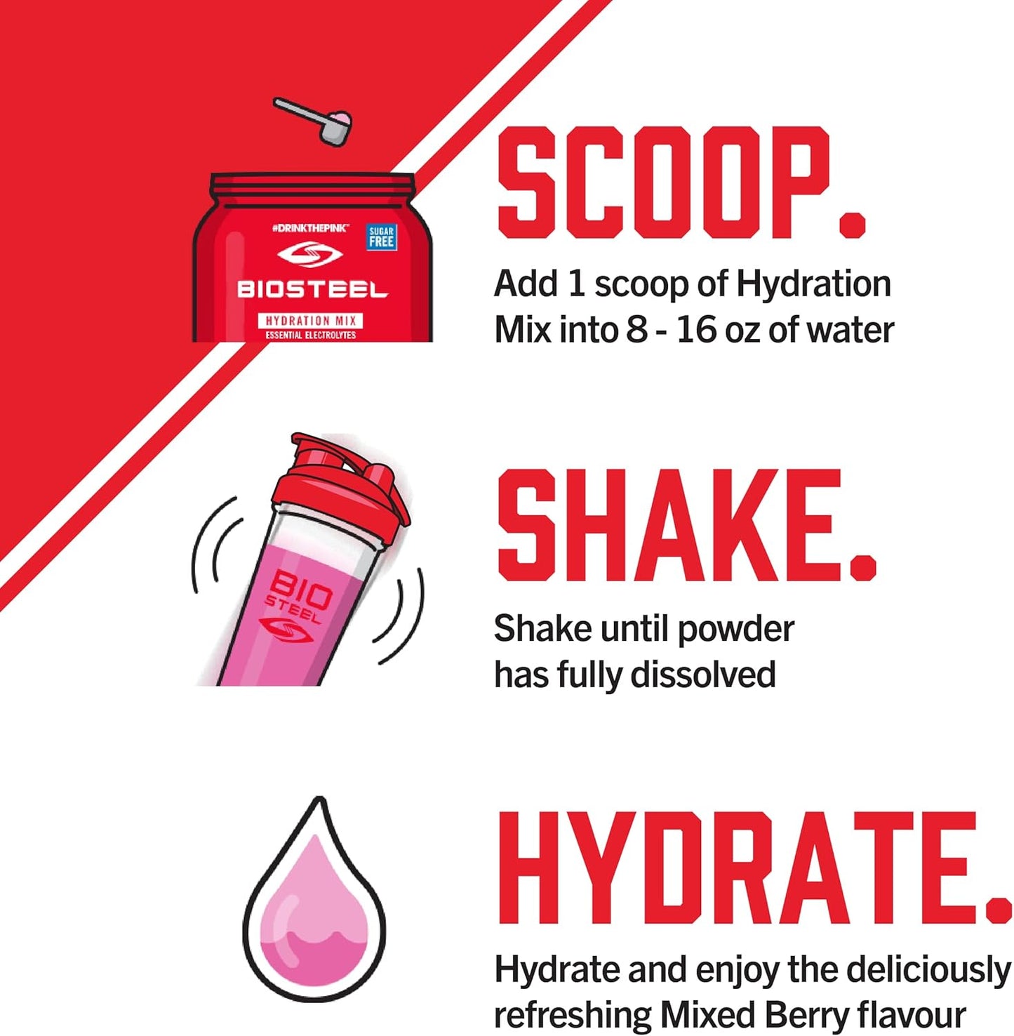 Sugar-Free Mixed Berry Sports Drink Powder with Essential Electrolytes - 45 Servings by BIOSTEEL