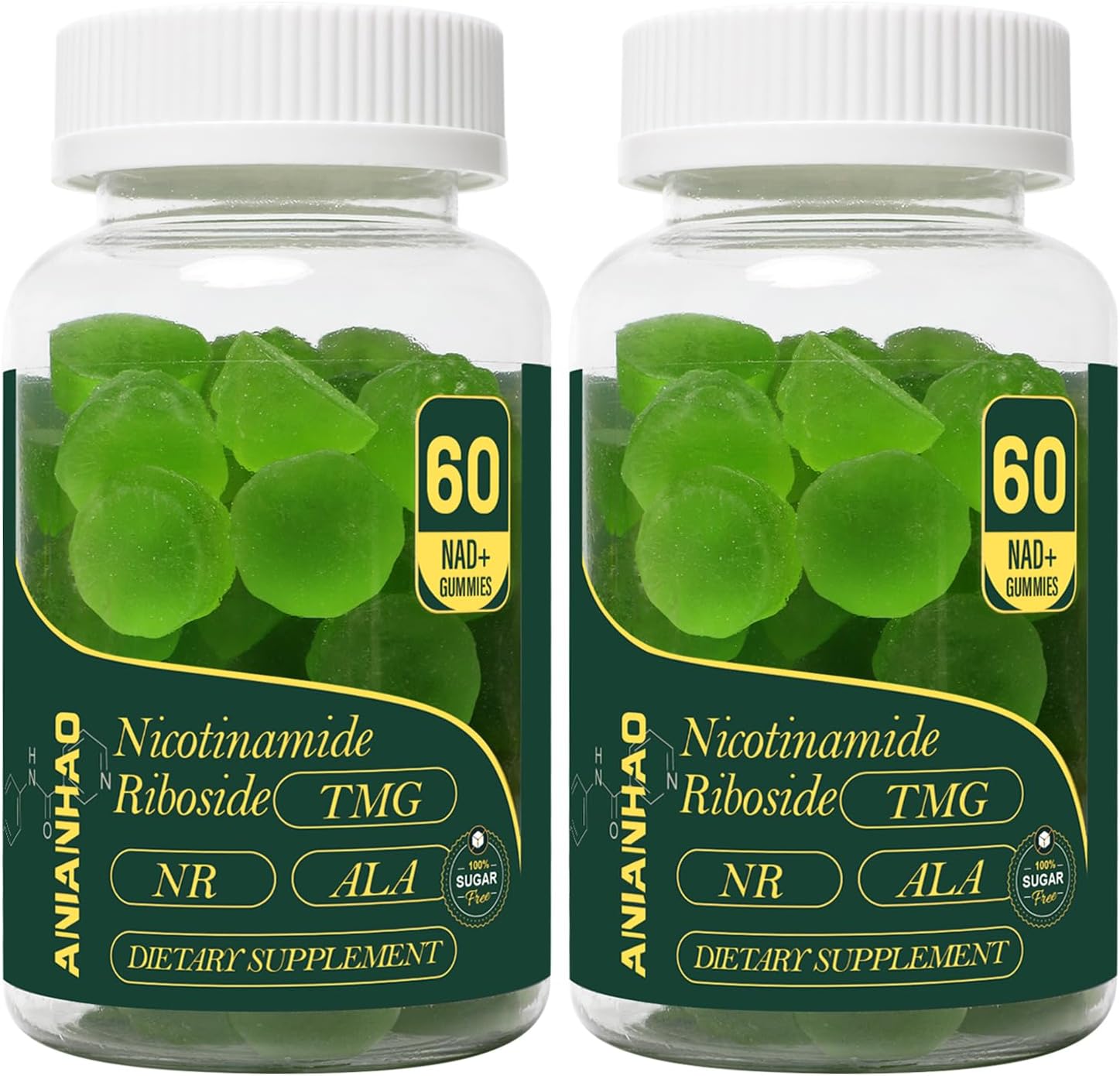 Sugar-Free NAD+ Supplement Gummies 1500MG with TMG & Niacinamide for Anti-Aging & Energy - 2 Bottles