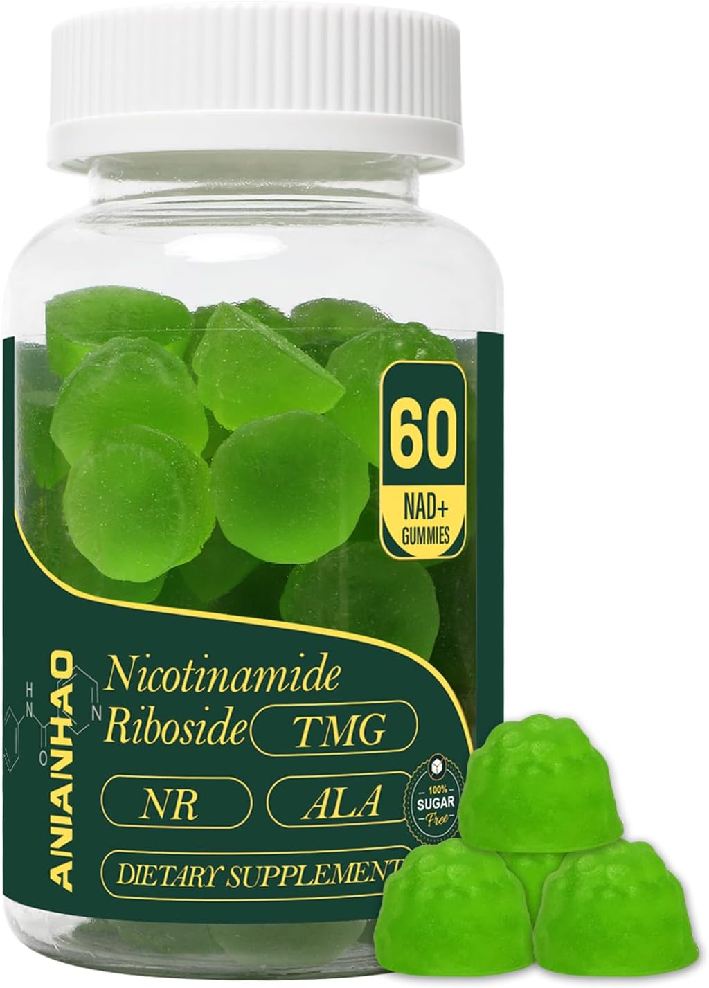 Sugar-Free NAD+ Supplement Gummies 1500MG with TMG & Niacinamide for Anti-Aging & Energy - 2 Bottles